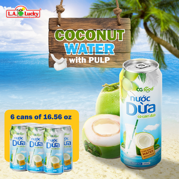 CG FOOD Coconut Water with Pulp pack of 6 cans