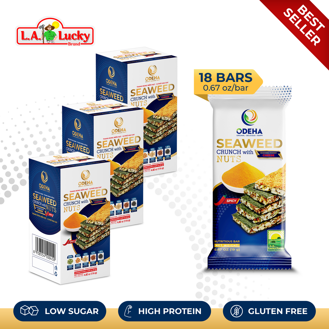 ODEHA Seaweed Crunch with Nuts – Spicy Cheese Taste – Pack of 3