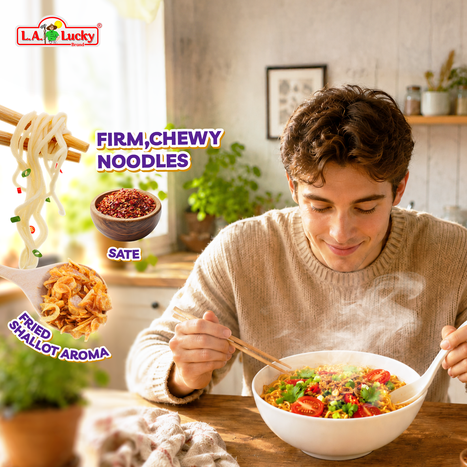 Acecook Hao Hao Sate Onion Flavor Instant Noodles with firm chewy noodles