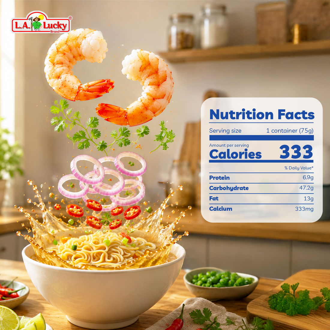Acecook Hao Hao Sour-Hot Shrimp Instant Noodles, 30 Bags