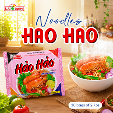 Acecook Hao Hao Sour-Hot Shrimp Instant Noodles, 30 Bags