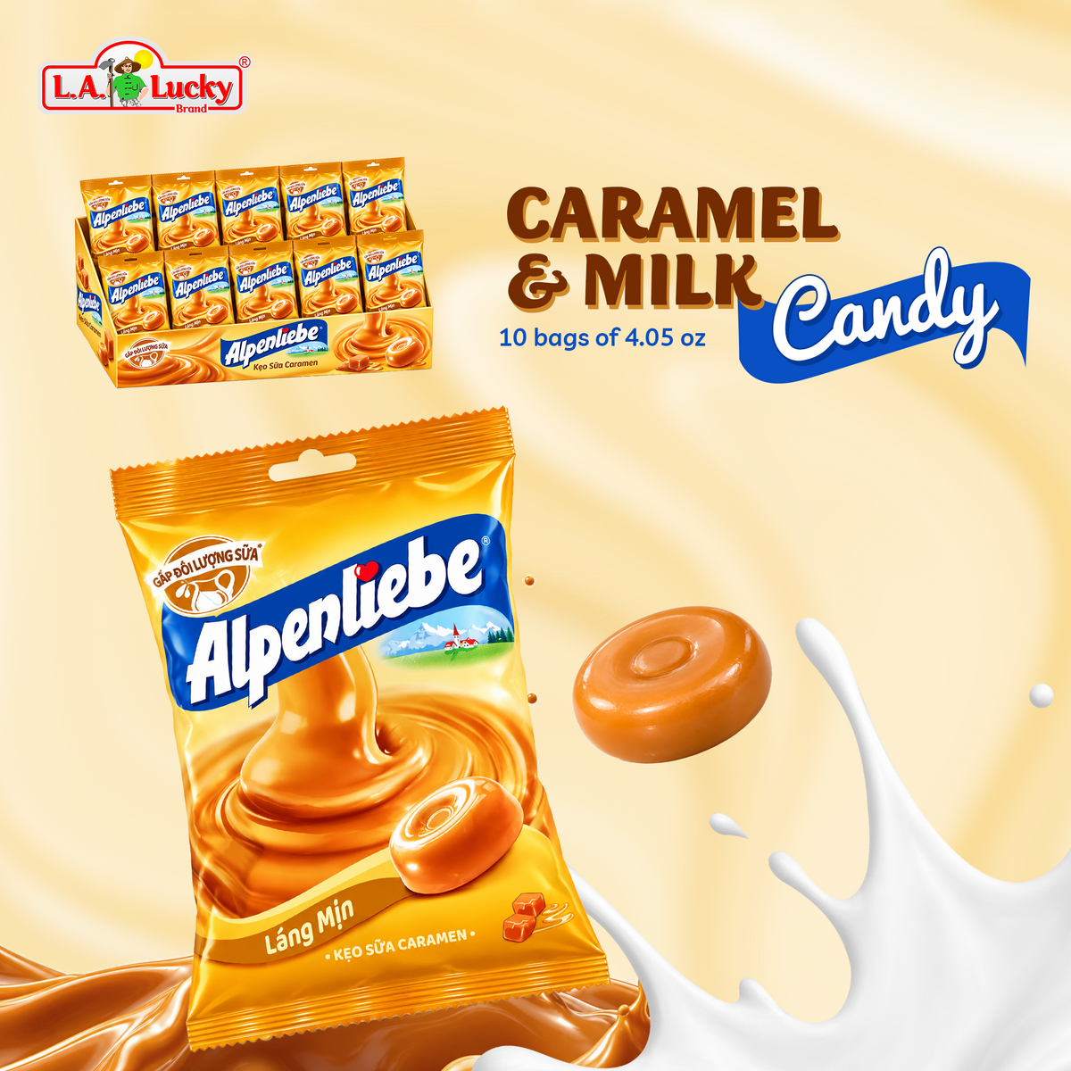 Ten bags of Alpenliebe caramel and milk candy