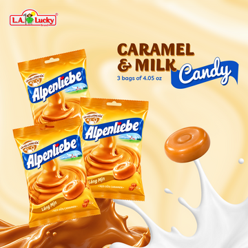 Three bags of Alpenliebe caramel and milk candy