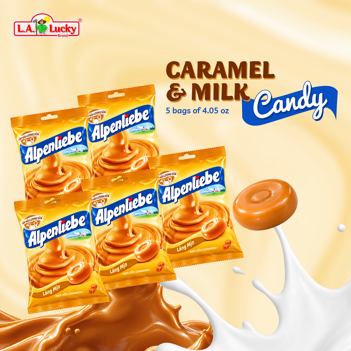 Five bags of Alpenliebe caramel and milk candy