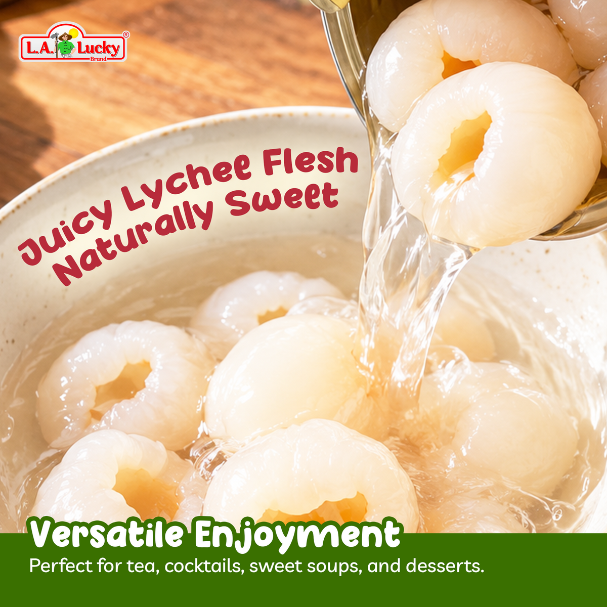 Juicy lychee fruit in syrup for drinks and desserts