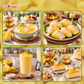Jackfruit serving ideas with sweet soup, sticky rice, smoothie, and cheesecake