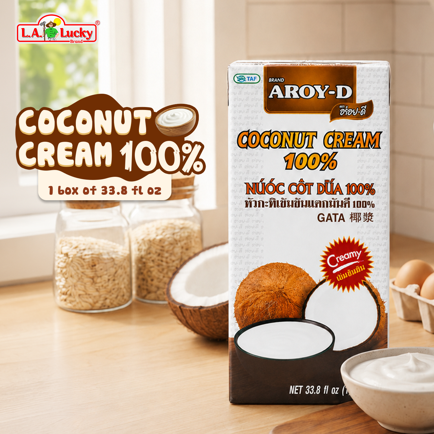 Aroy-D 100% Coconut Cream 1 L carton front