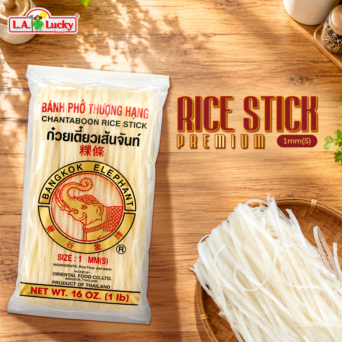 Bangkok Elephant 1 mm rice stick noodles, single 16 oz bag