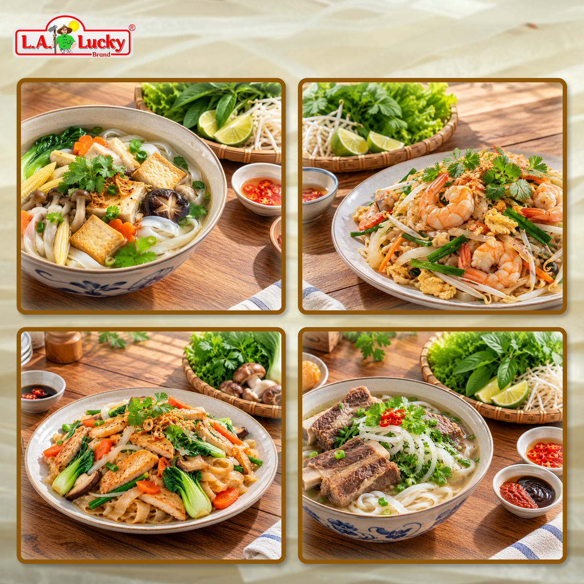 Rice stick noodles served in pho, stir-fry, and vegetable noodle bowls