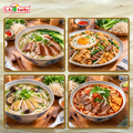 Rice stick noodles served in pho, stir-fry, and vegetable noodle bowls