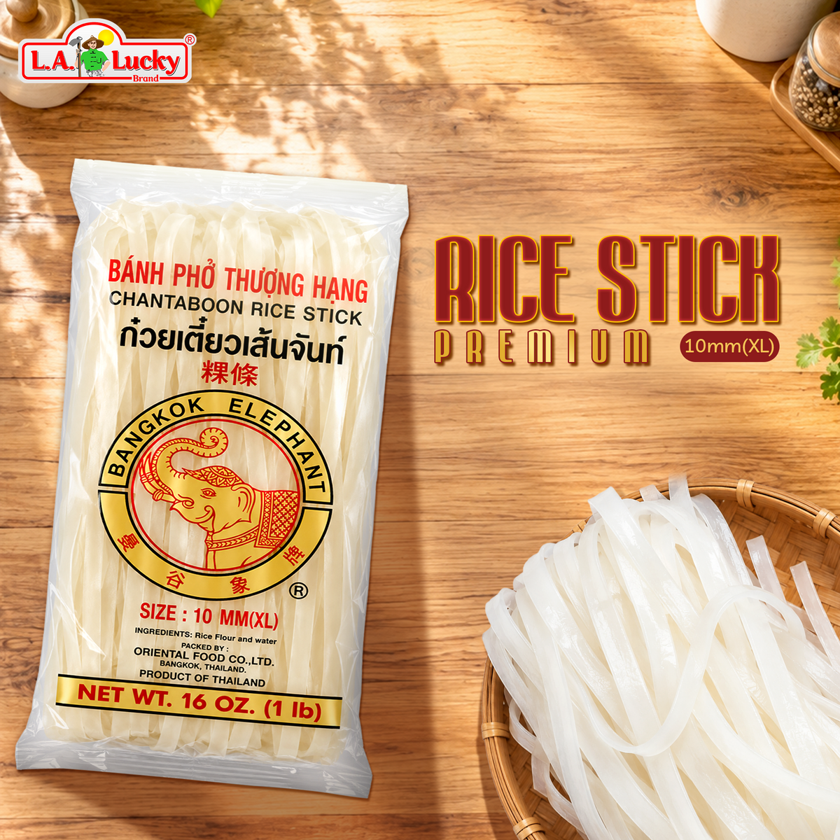 Bangkok Elephant 10 mm rice stick noodles, single 16 oz bag