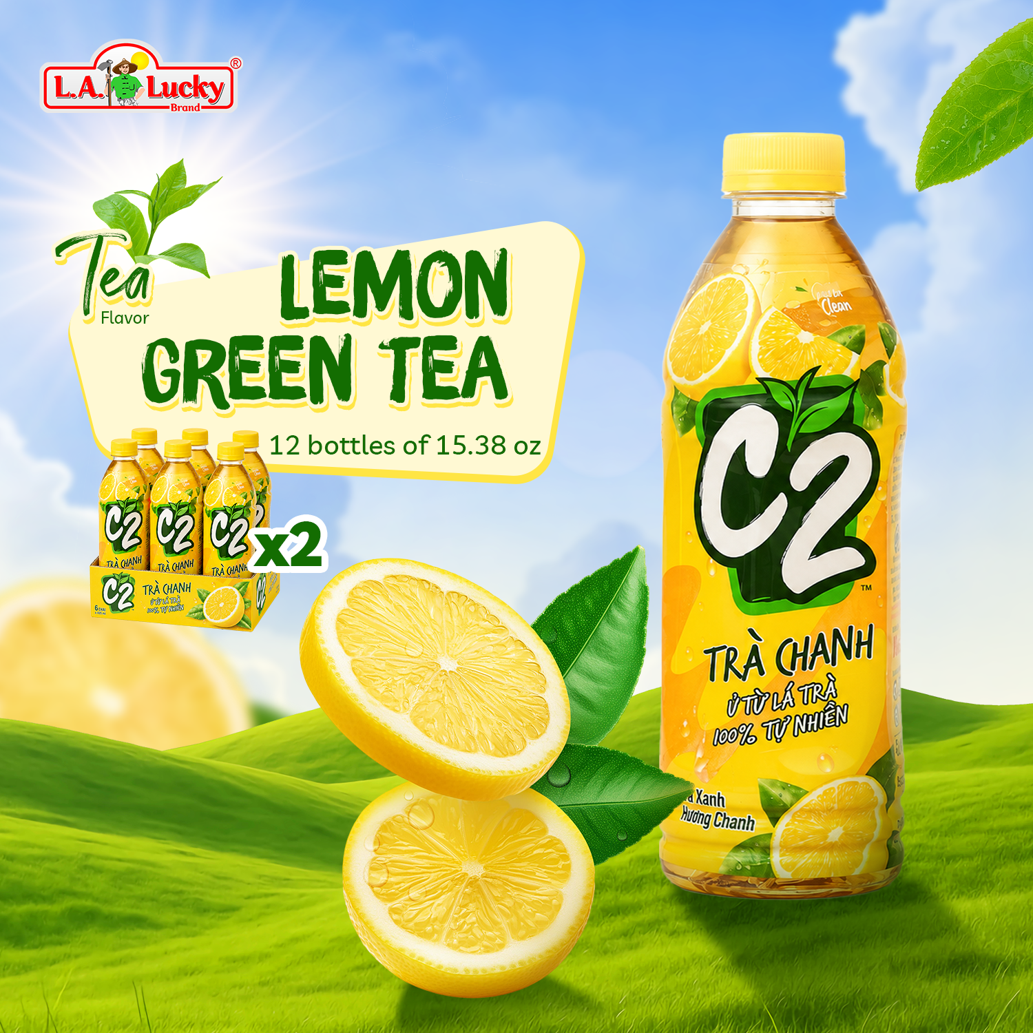 C2 Lemon Green Tea 455 mL Pack of 12