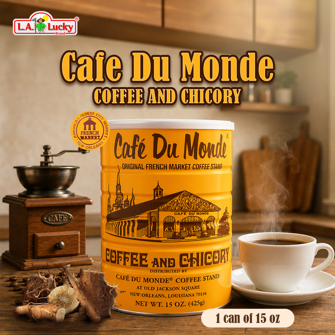 Cafe Du Monde Coffee and Chicory 15 oz can front