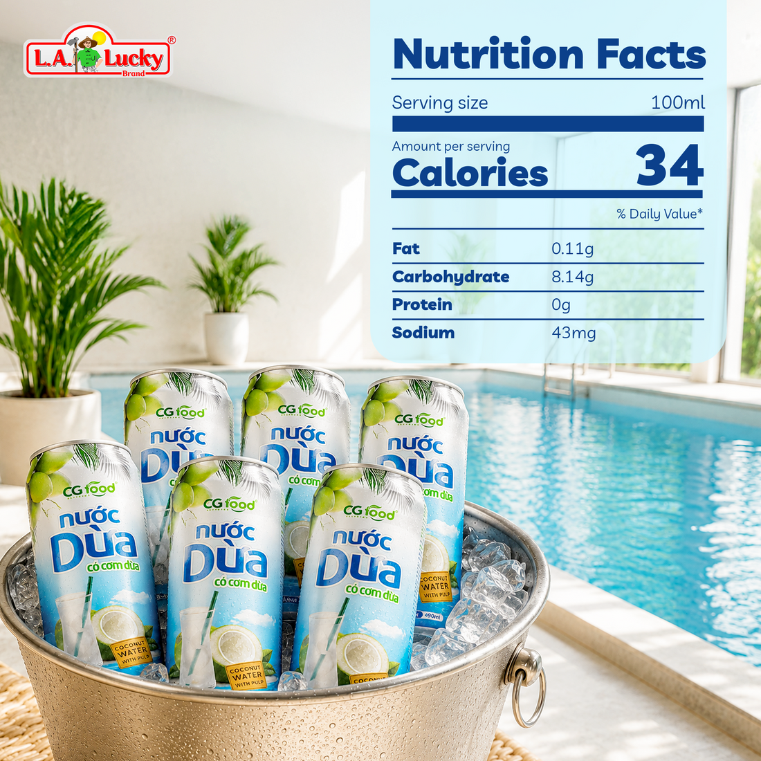 CG FOOD Coconut Water with Pulp – Refreshing Coconut Drink with Coconut Jelly 16.57 oz Cans