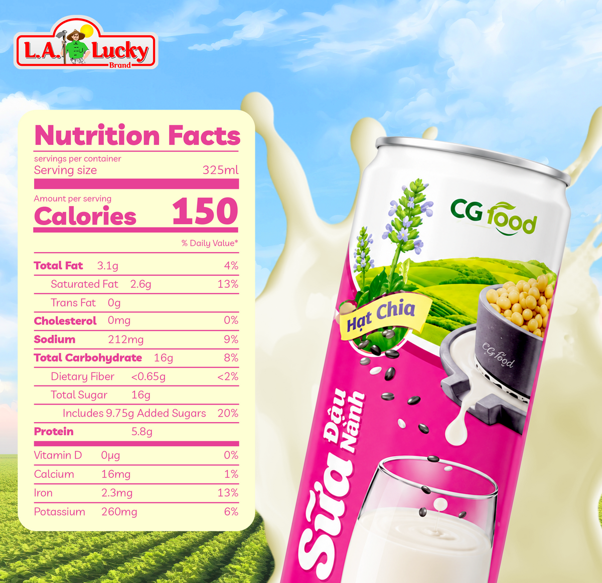 CG Food Soya Milk Chia Seed 325 mL can front view