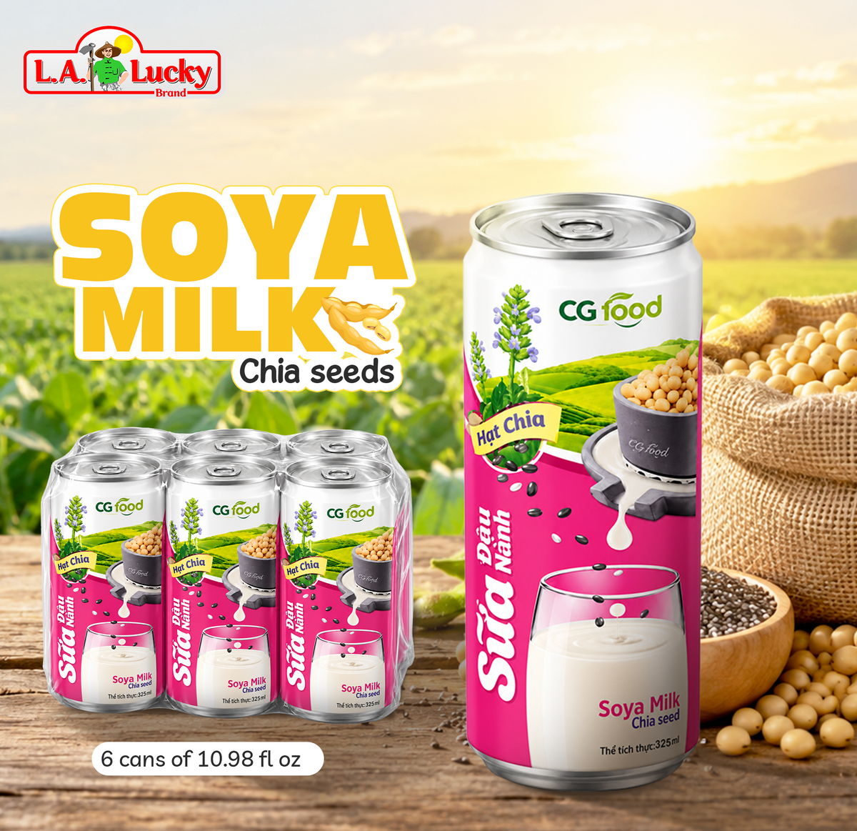 CG Food Soya Milk with Chia Seed 325 mL cans, Pack of 6