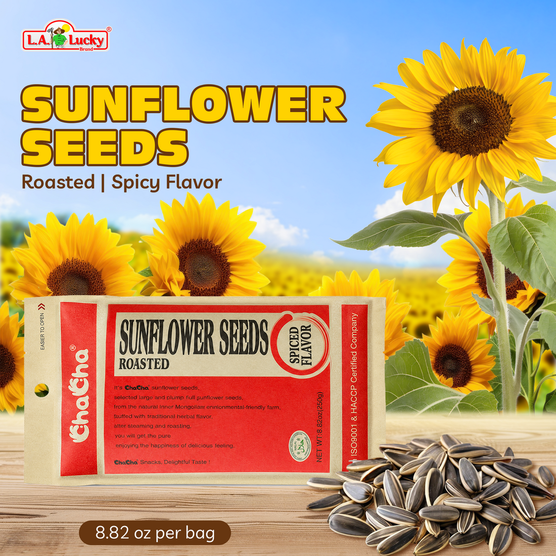 ChaCha Spicy Roasted Sunflower Seeds 250 g bag front