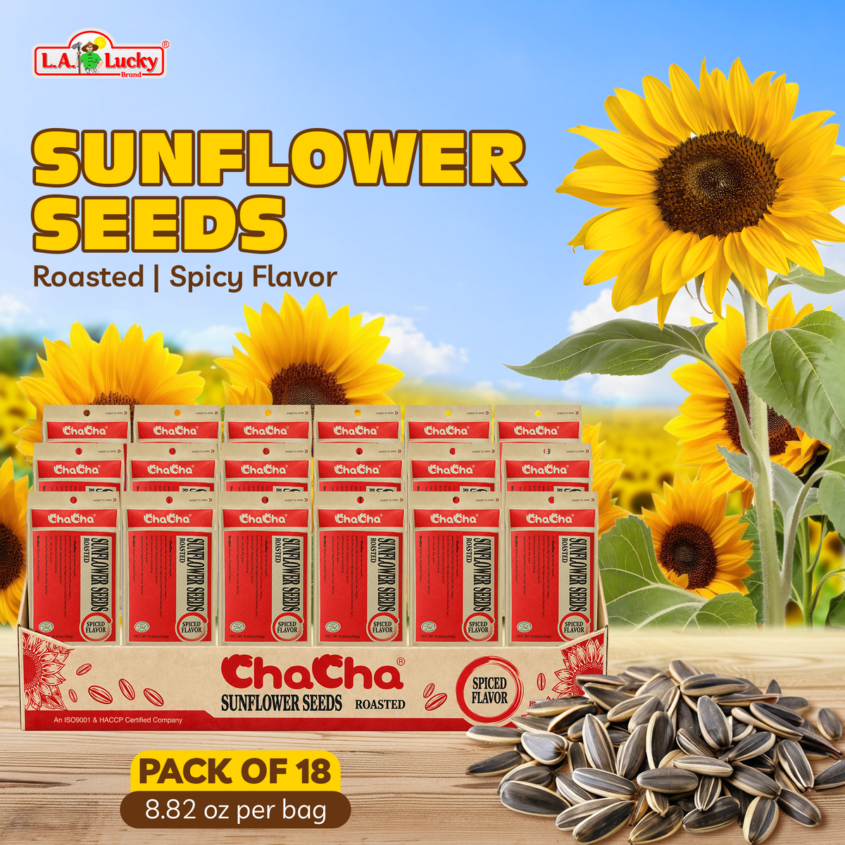 ChaCha Spicy Roasted Sunflower Seeds 250 g front closeup
