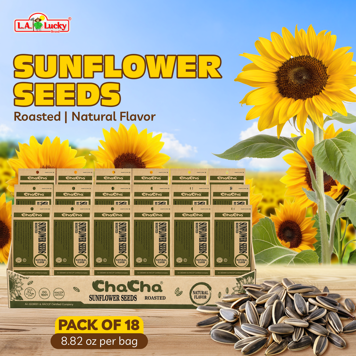 ChaCha Original Roasted Sunflower Seeds pack of 18, 250 g bags
