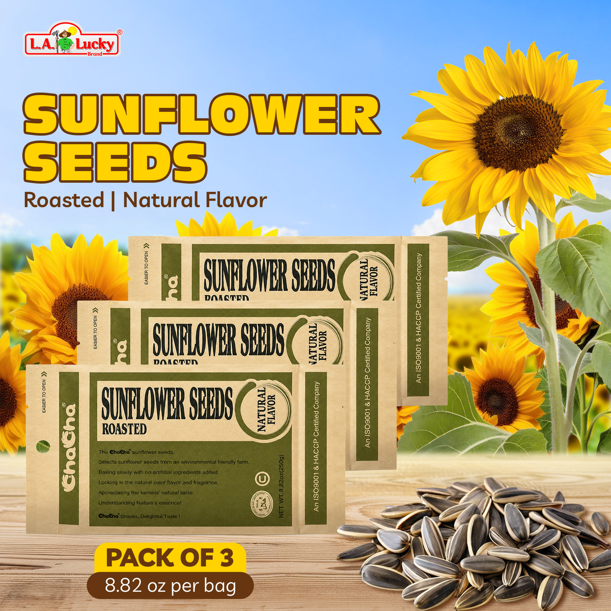 ChaCha Original Roasted Sunflower Seeds pack of 3, 250 g bags