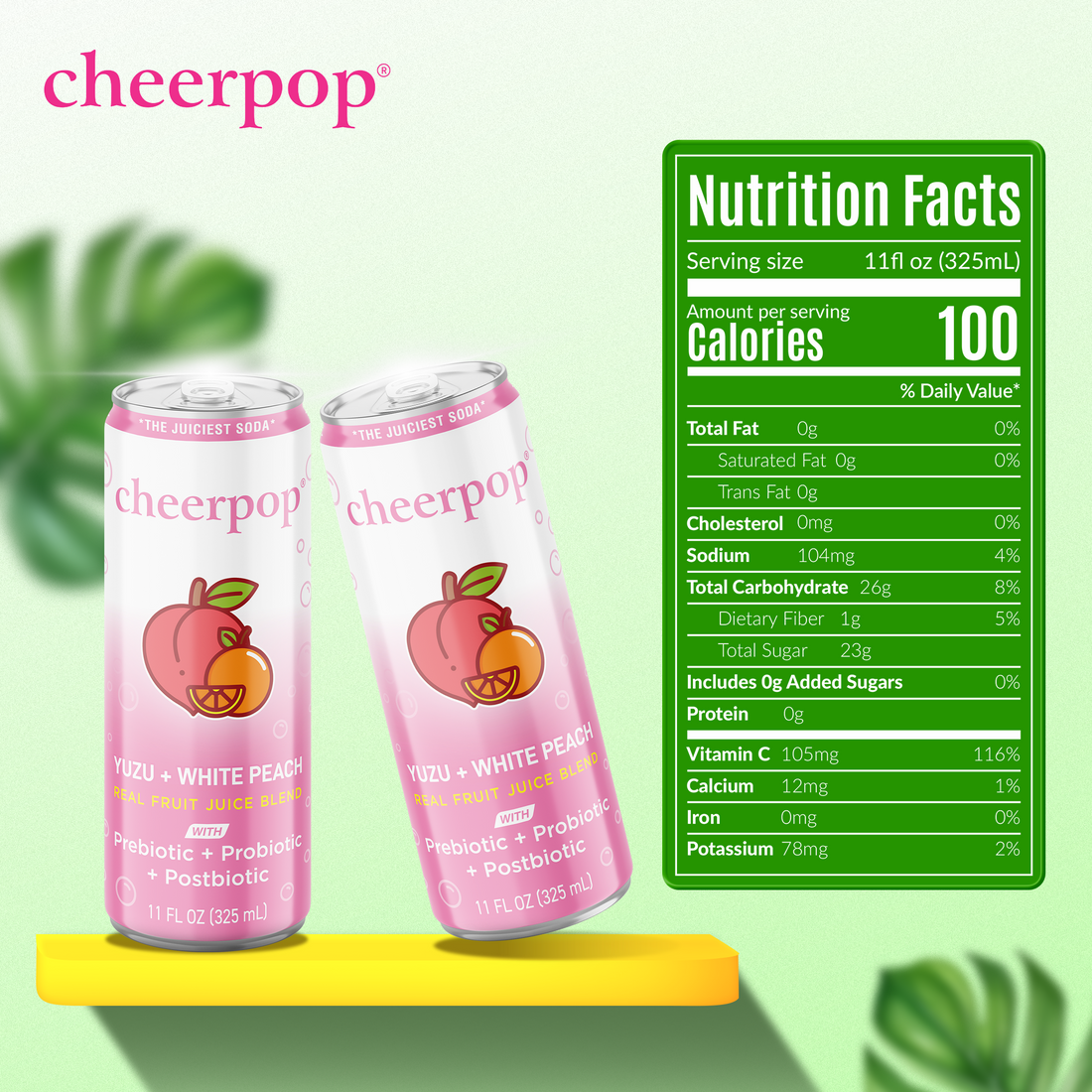 Cheerpop Yuzu & White Peach Sparkling Fruit Juice Blend, 11 fl oz
