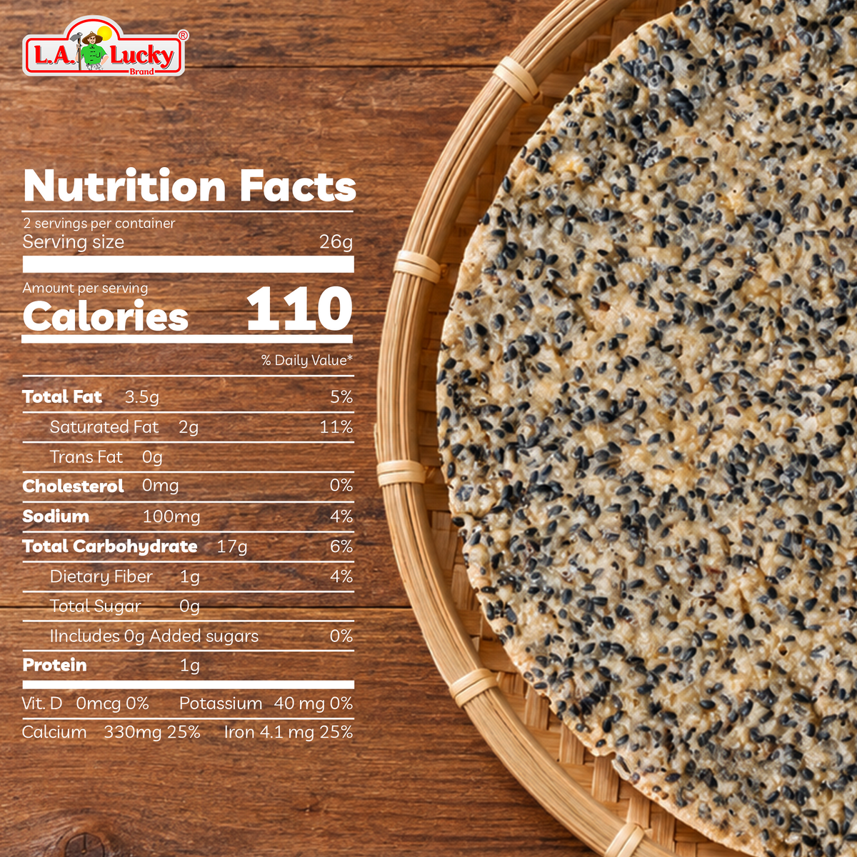 Nutrition facts for Dong Phuong Sesame Baked Rice Crisps