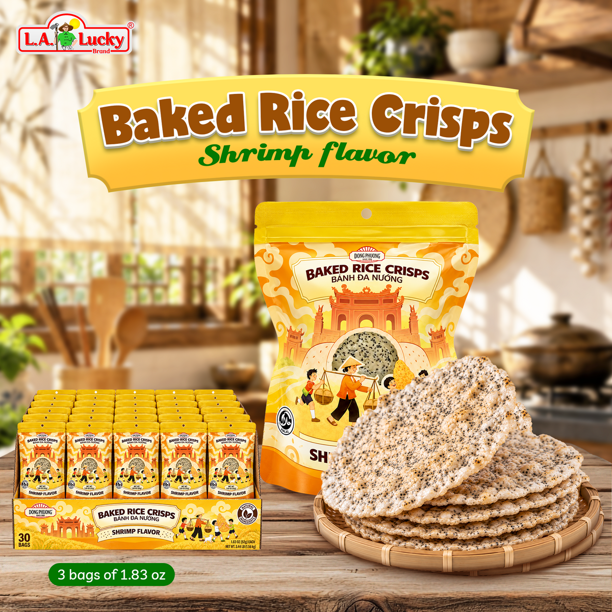 Dong Phuong Shrimp Baked Rice Crisps, case of 30