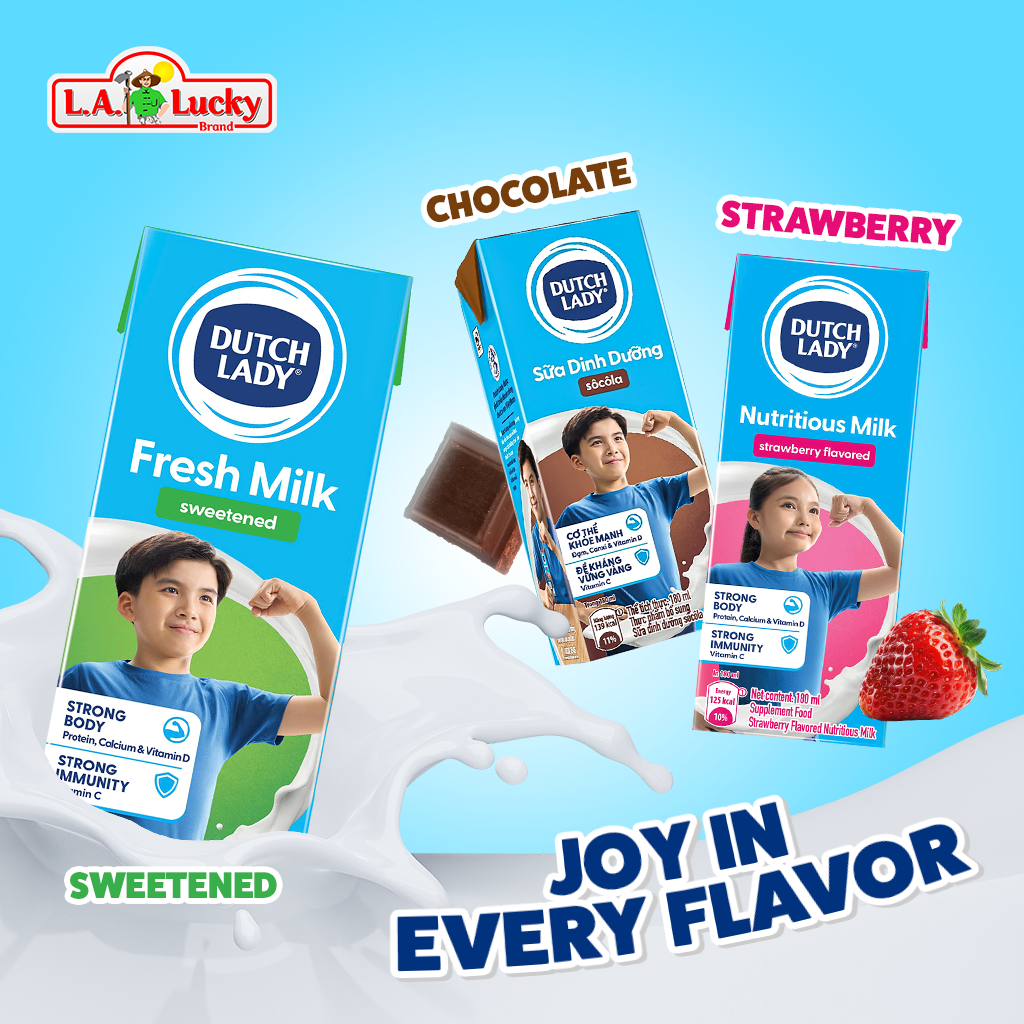 Dutch Lady milk variety pack flavors: chocolate, strawberry, and sweetened