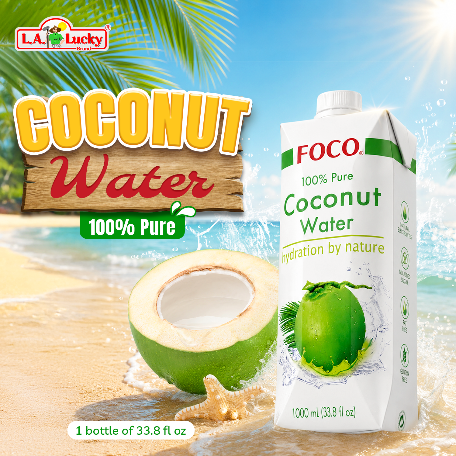 FOCO 100% pure coconut water 1 liter carton