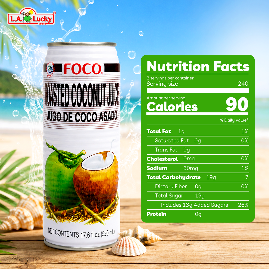 FOCO Roasted Coconut Juice 520 mL cans, pack of 6
