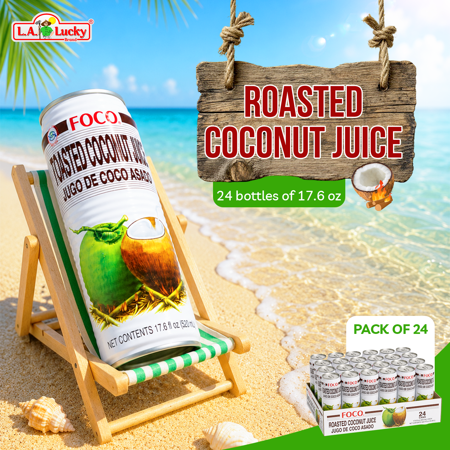 FOCO Roasted Coconut Juice 520 mL cans, pack of 24