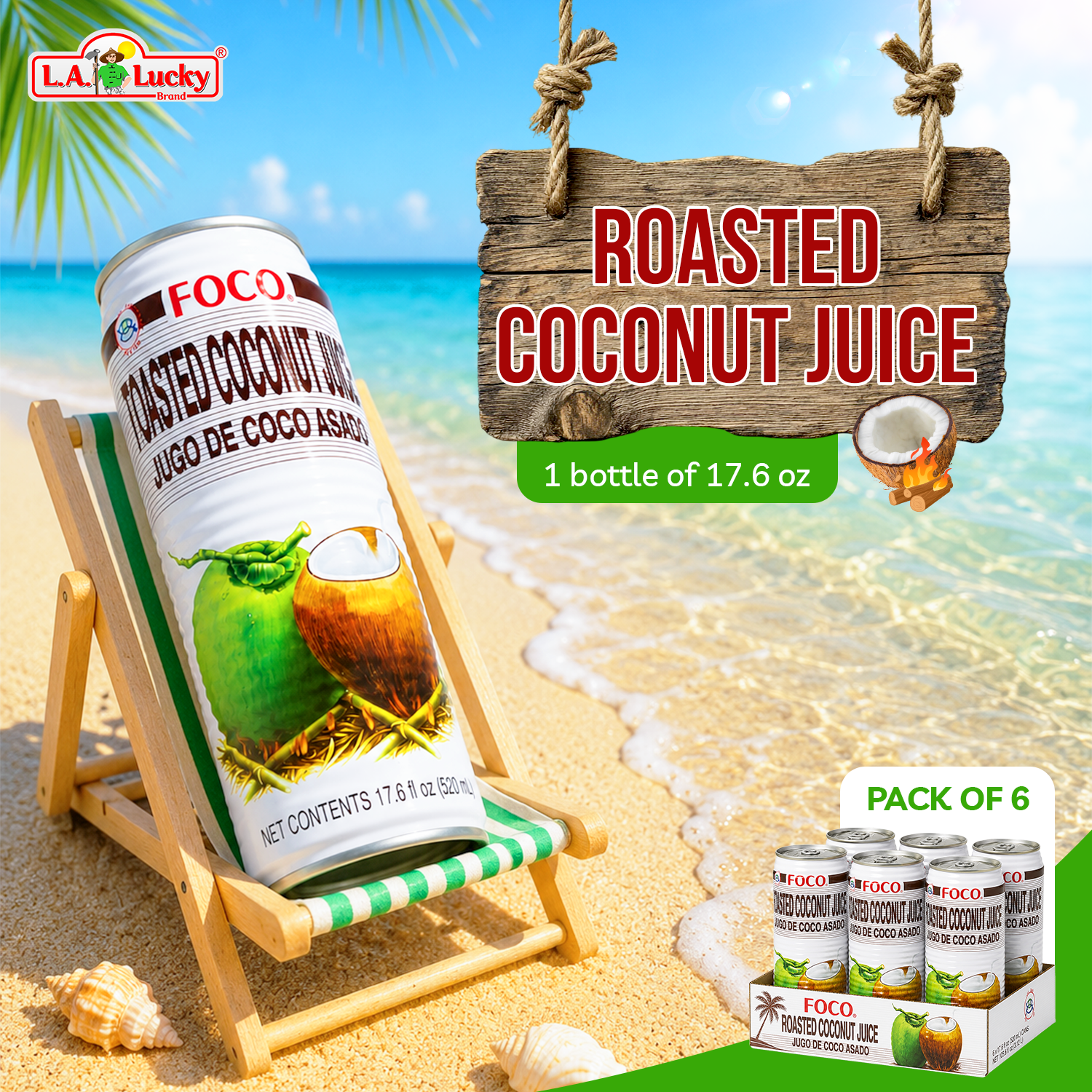 FOCO Roasted Coconut Juice 520 mL cans, pack of 6