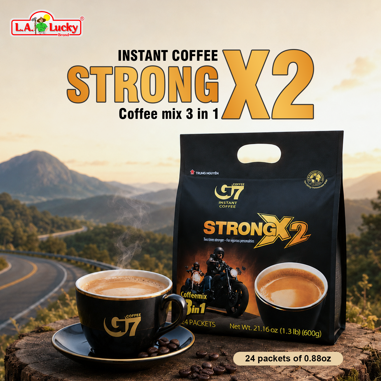 G7 Strong X2 3-in-1 instant coffee, 24-stick package