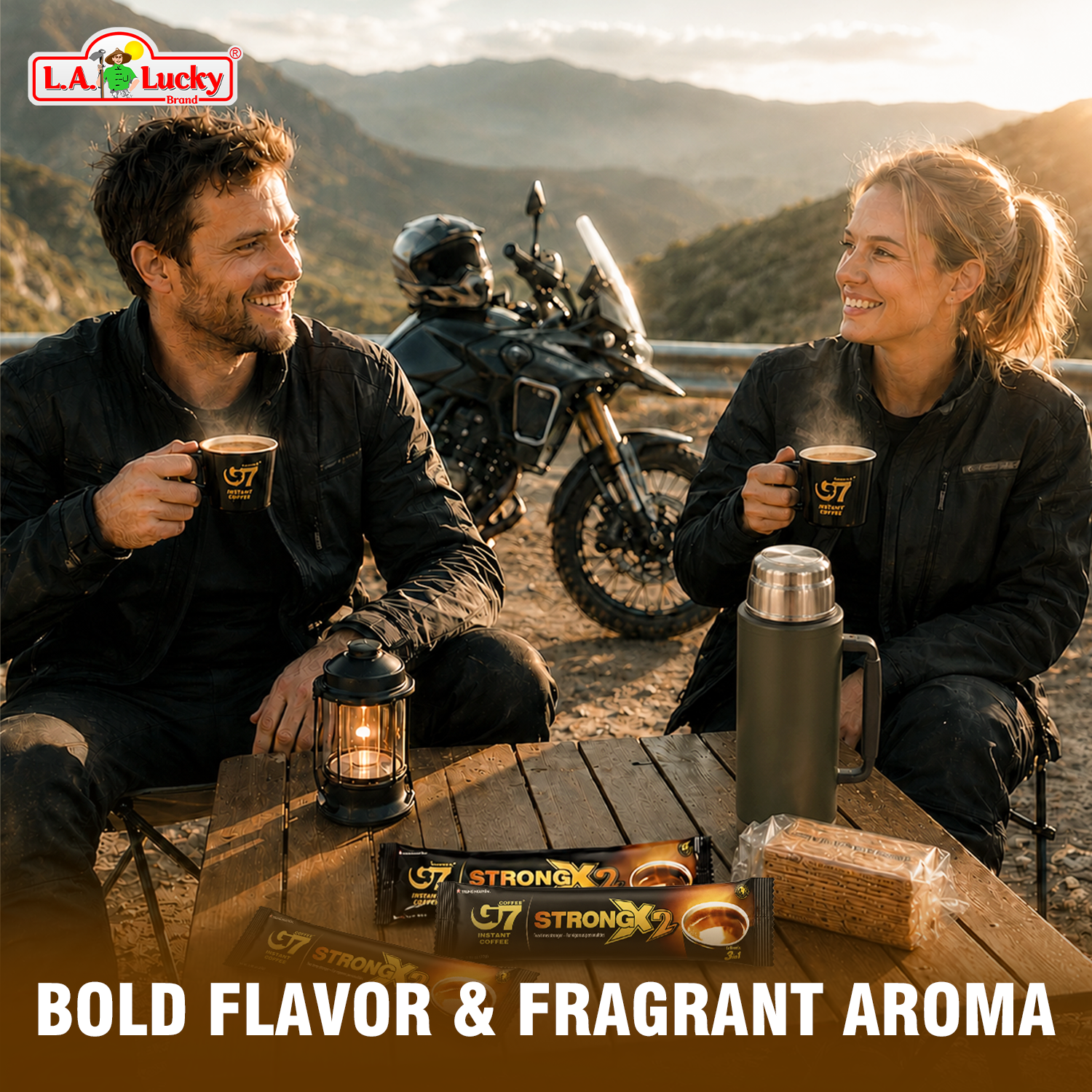 G7 Strong X2 instant coffee enjoyed outdoors