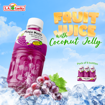 Grape Flavored Drink with Nata de Coco Coconut Jelly, 320ml Bottles