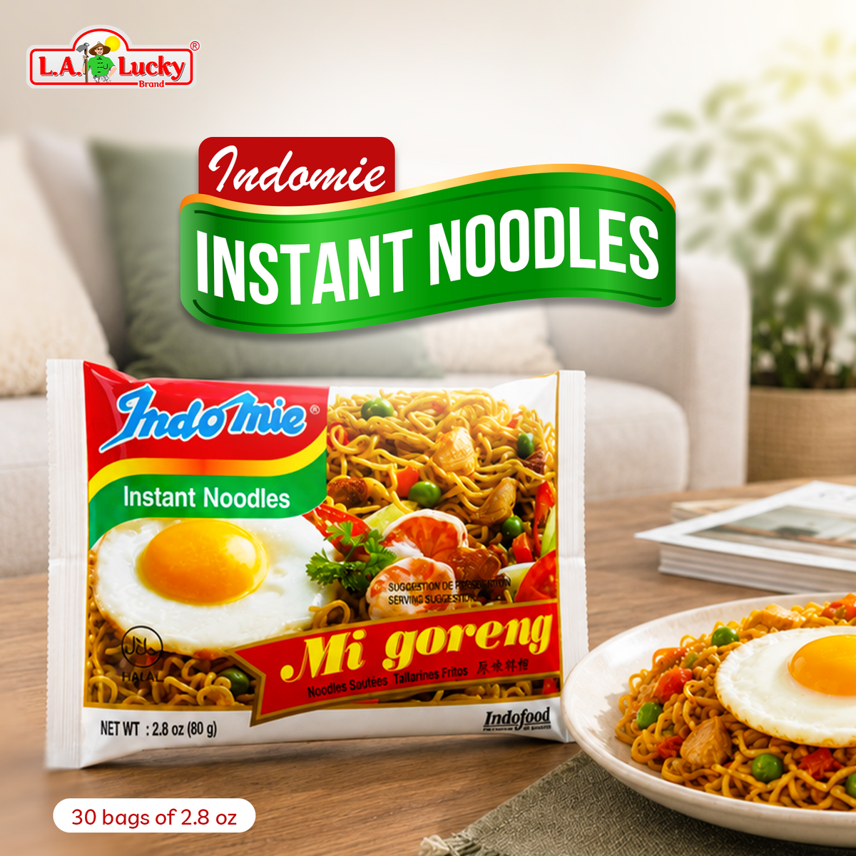 Indomie Mi Goreng Instant Noodles pack of 30 front view