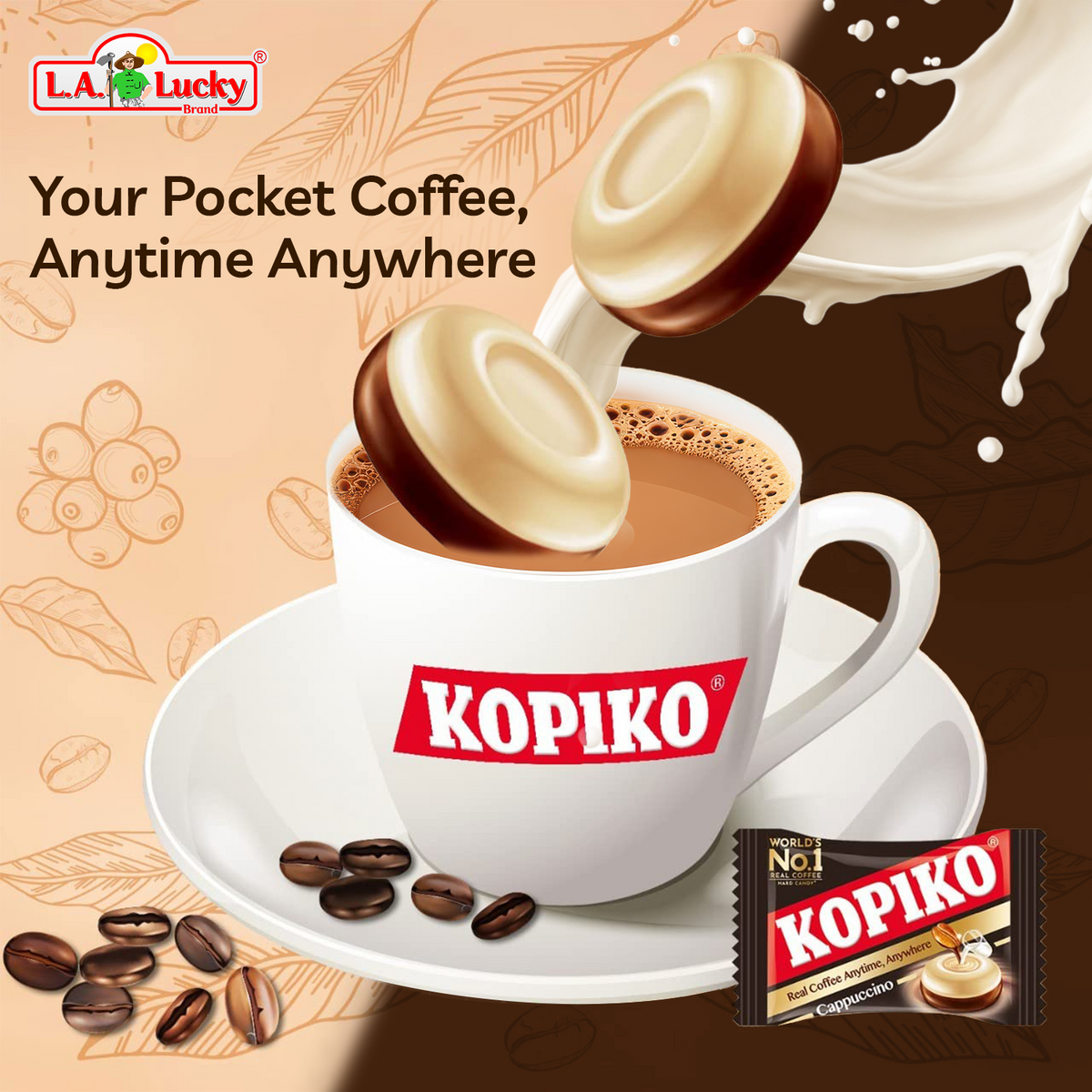 Kopiko Cappuccino Candy with coffee and cream flavor