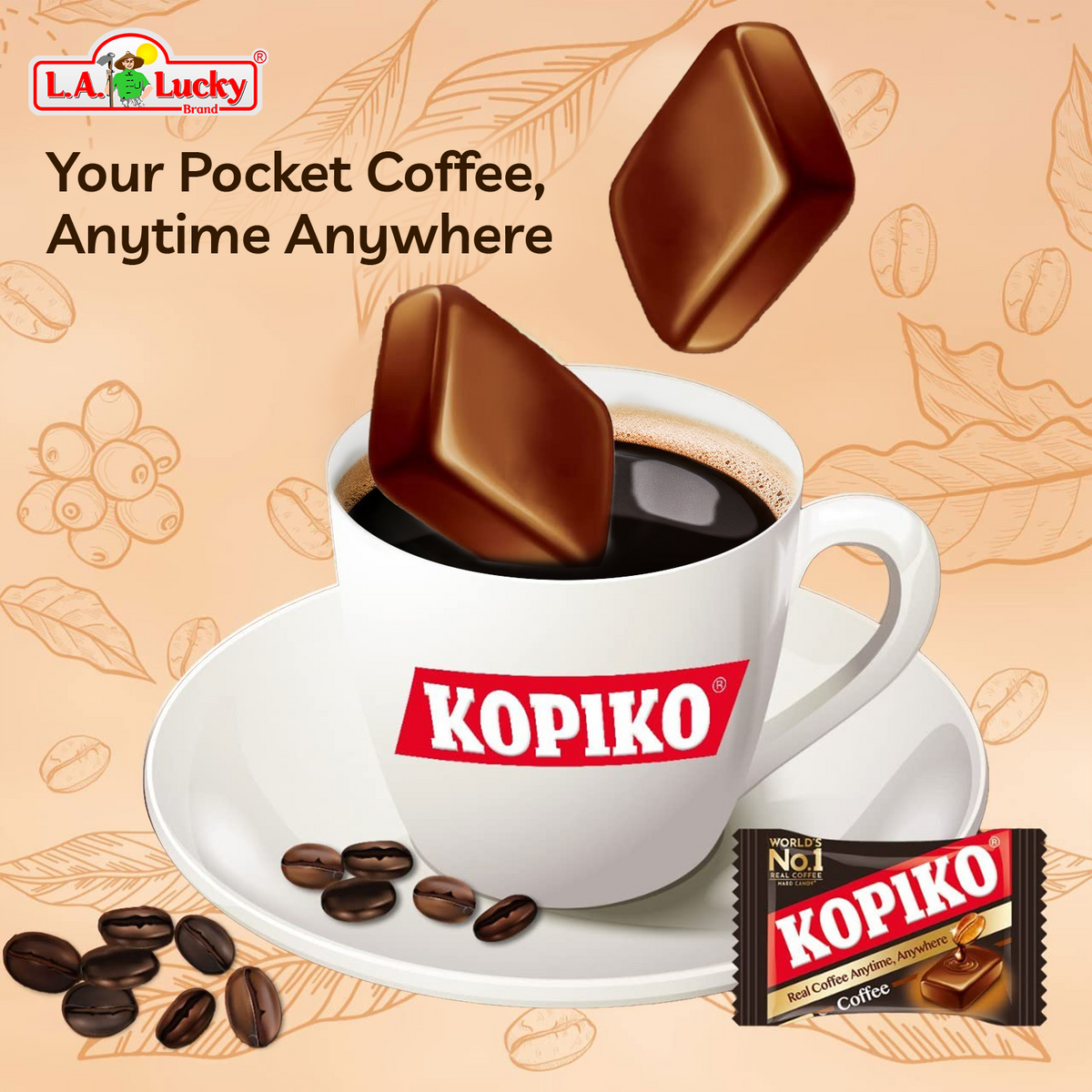 Kopiko individually wrapped coffee hard candy from the jar