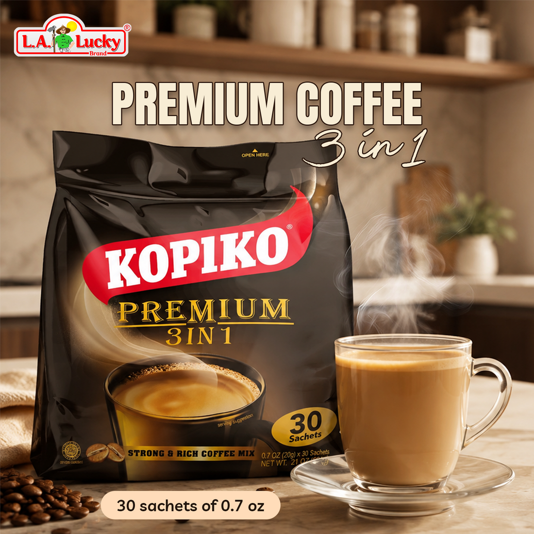 Kopiko Premium 3in1 Strong and Rich Coffee Mix bag with 30 sachets