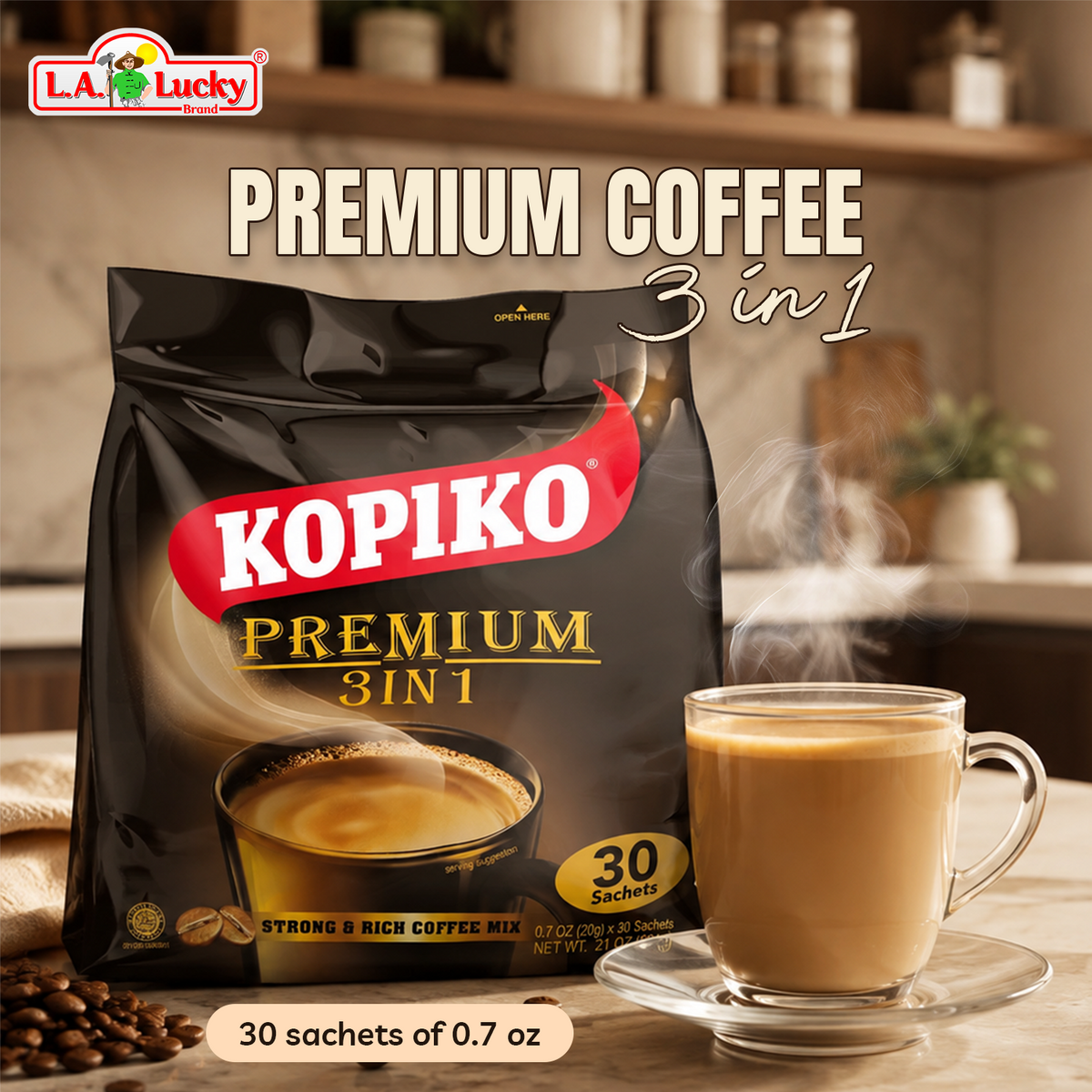 Kopiko Premium 3in1 Strong and Rich Coffee Mix bag with 30 sachets
