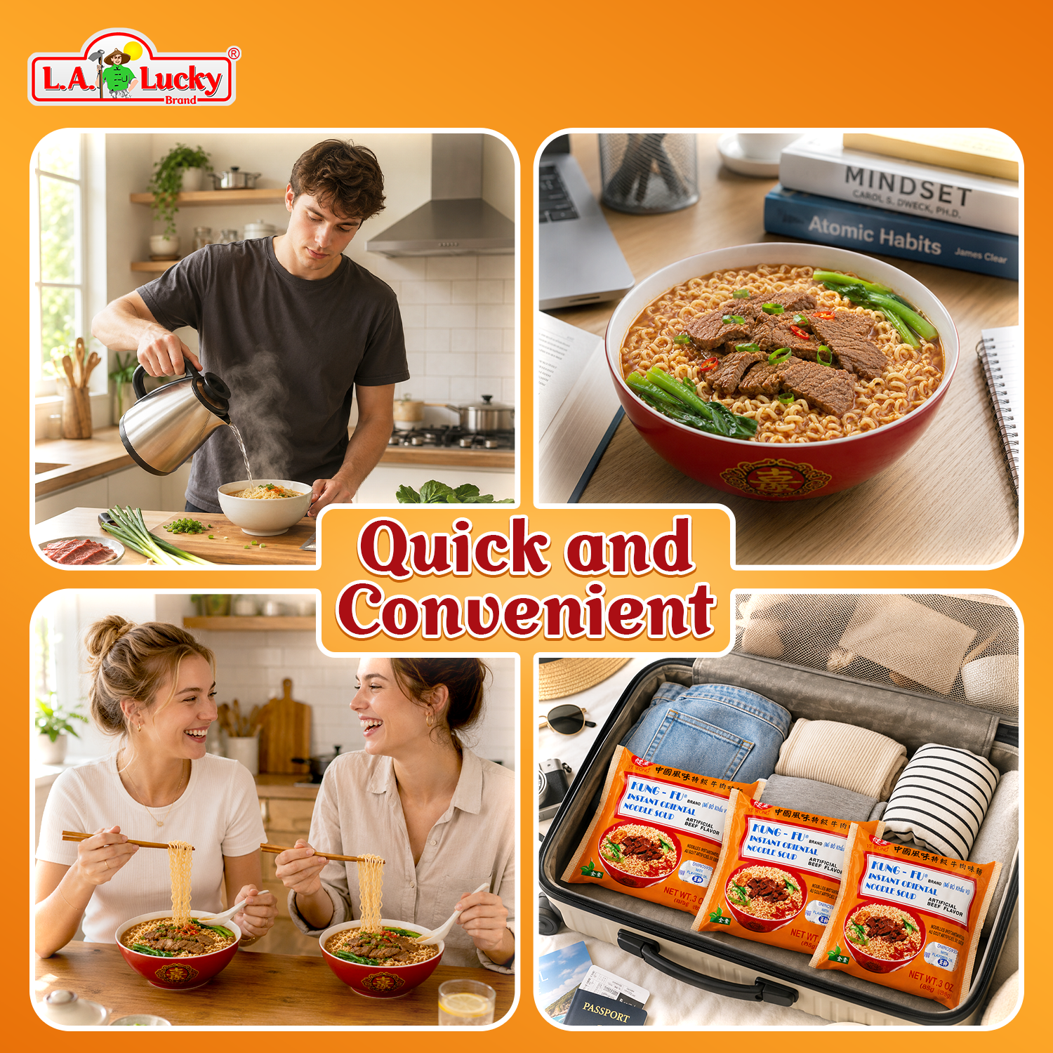 Kung Fu artificial beef flavor instant noodles for a convenient meal