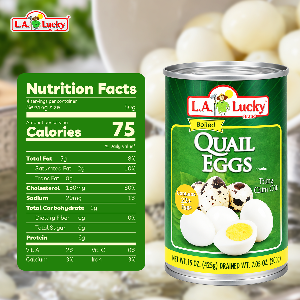 Nutrition facts for L.A. Lucky Quail Eggs in Water