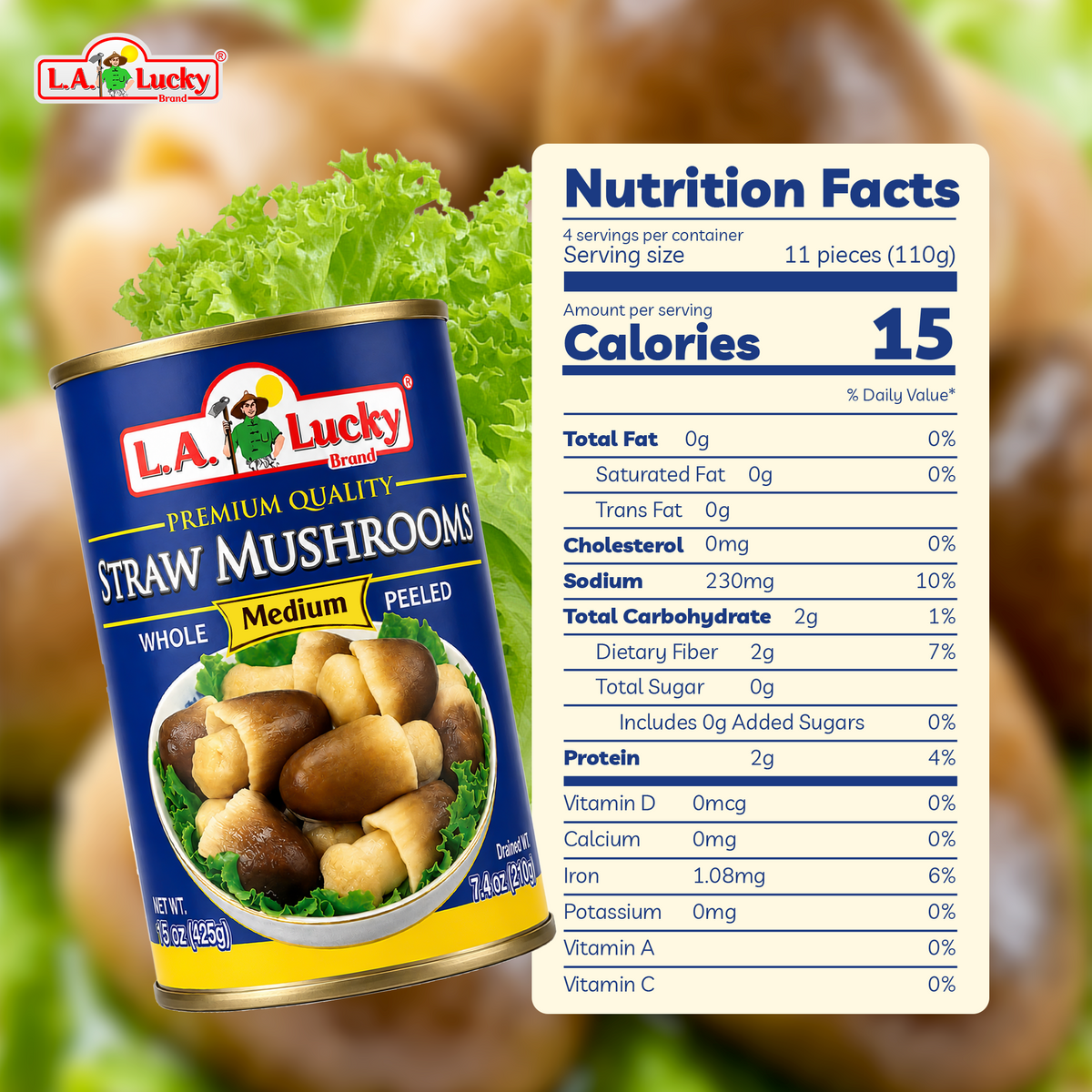 L.A. Lucky Straw Mushrooms nutrition facts panel