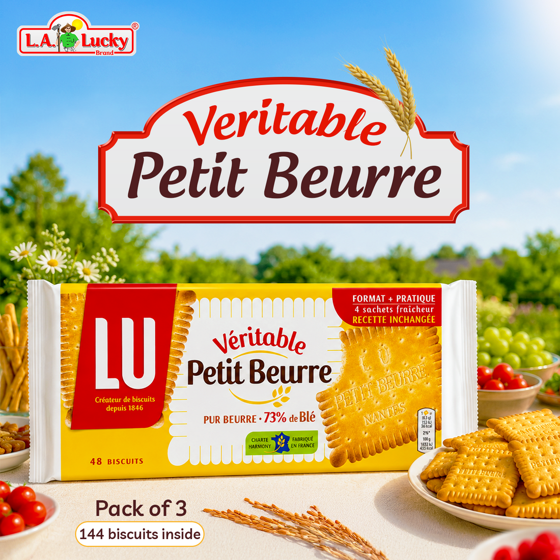 LU Petit Beurre Biscuits, Classic French Butter Cookies, 48 Count
