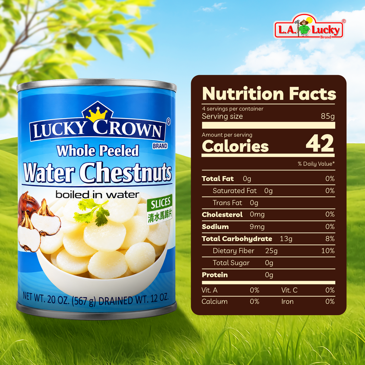 Nutrition information for Lucky Crown Sliced Water Chestnuts