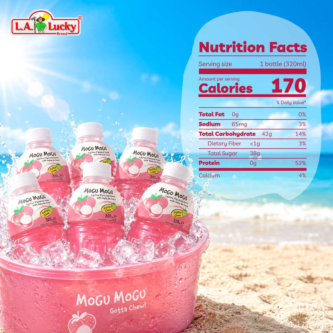 Lychee Flavored Drink with Nata de Coco Coconut Jelly, 320ml Bottles