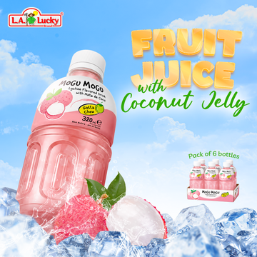 Lychee Flavored Drink with Nata de Coco Coconut Jelly, 320ml Bottles