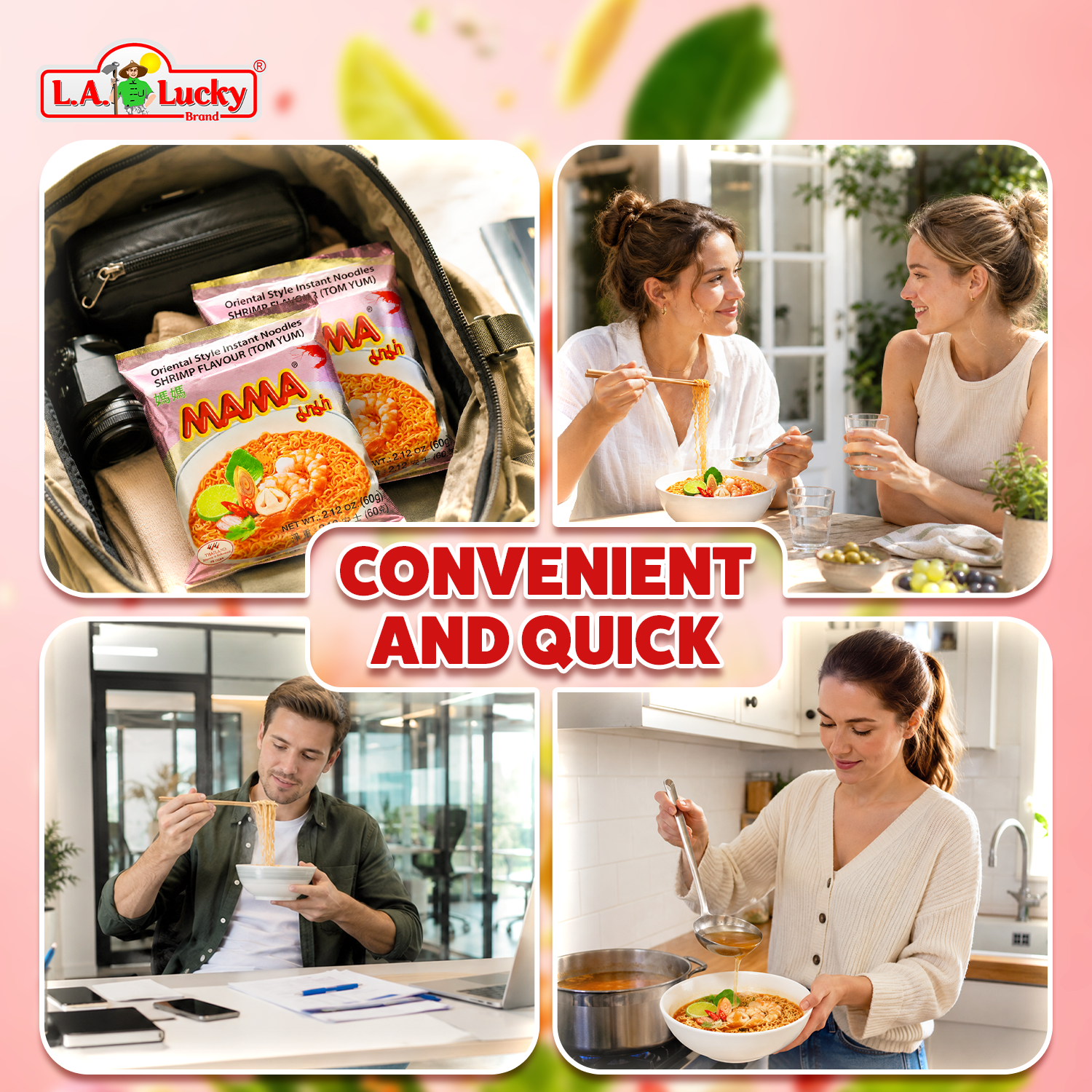 MAMA Tom Yum shrimp flavor instant noodles for convenient meal occasions
