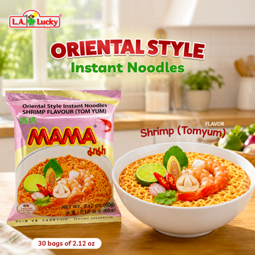 MAMA Tom Yum shrimp flavor instant noodles 60 g bag with serving suggestion
