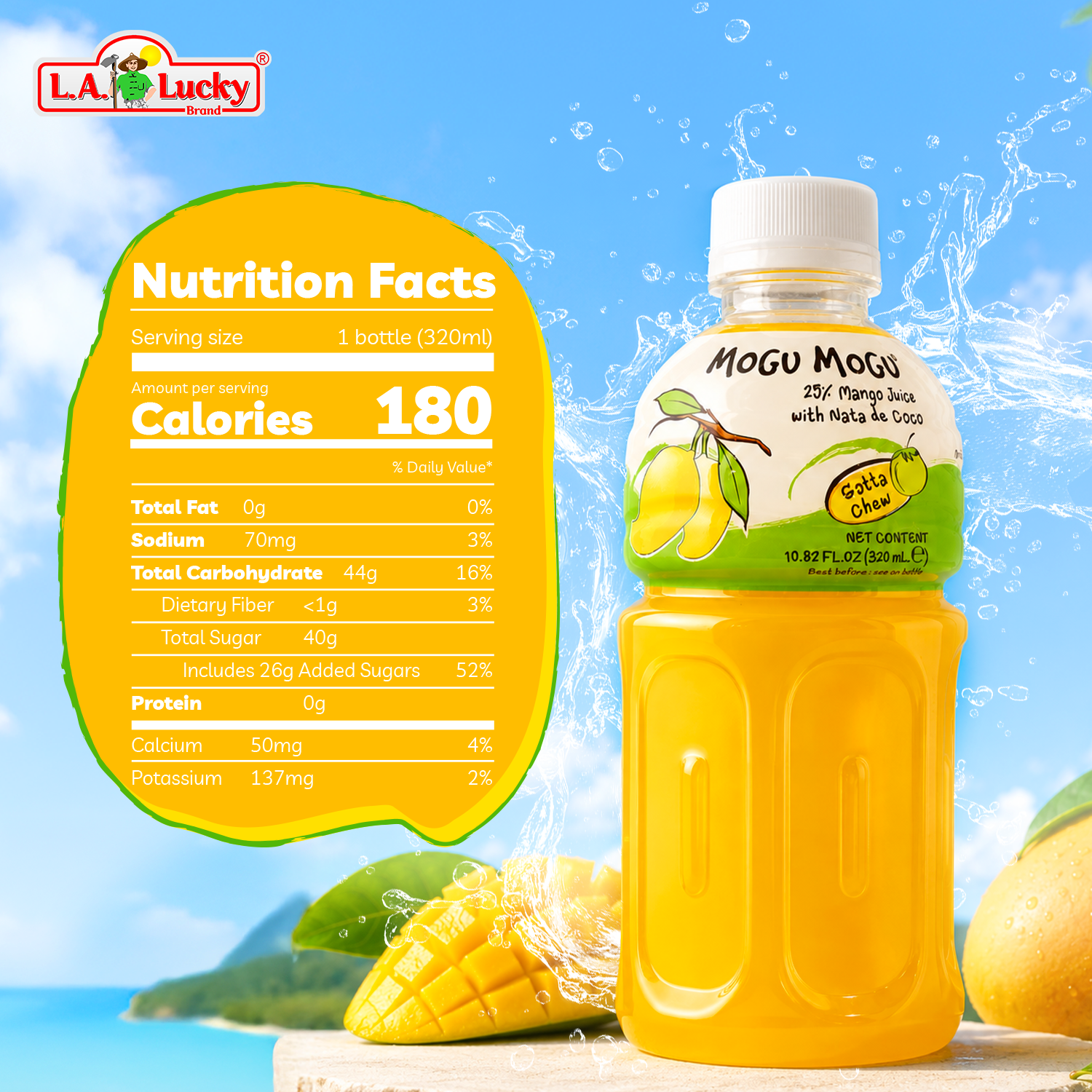 Mango Flavored Drink with Nata de Coco Coconut Jelly 320ml Bottles